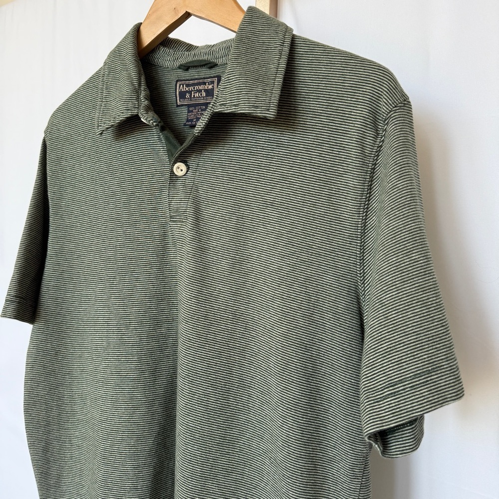 VINTAGE!! 90s A&F Men's Striped Polo Shirt Green Short Sleeve M Casual Y2K Prep